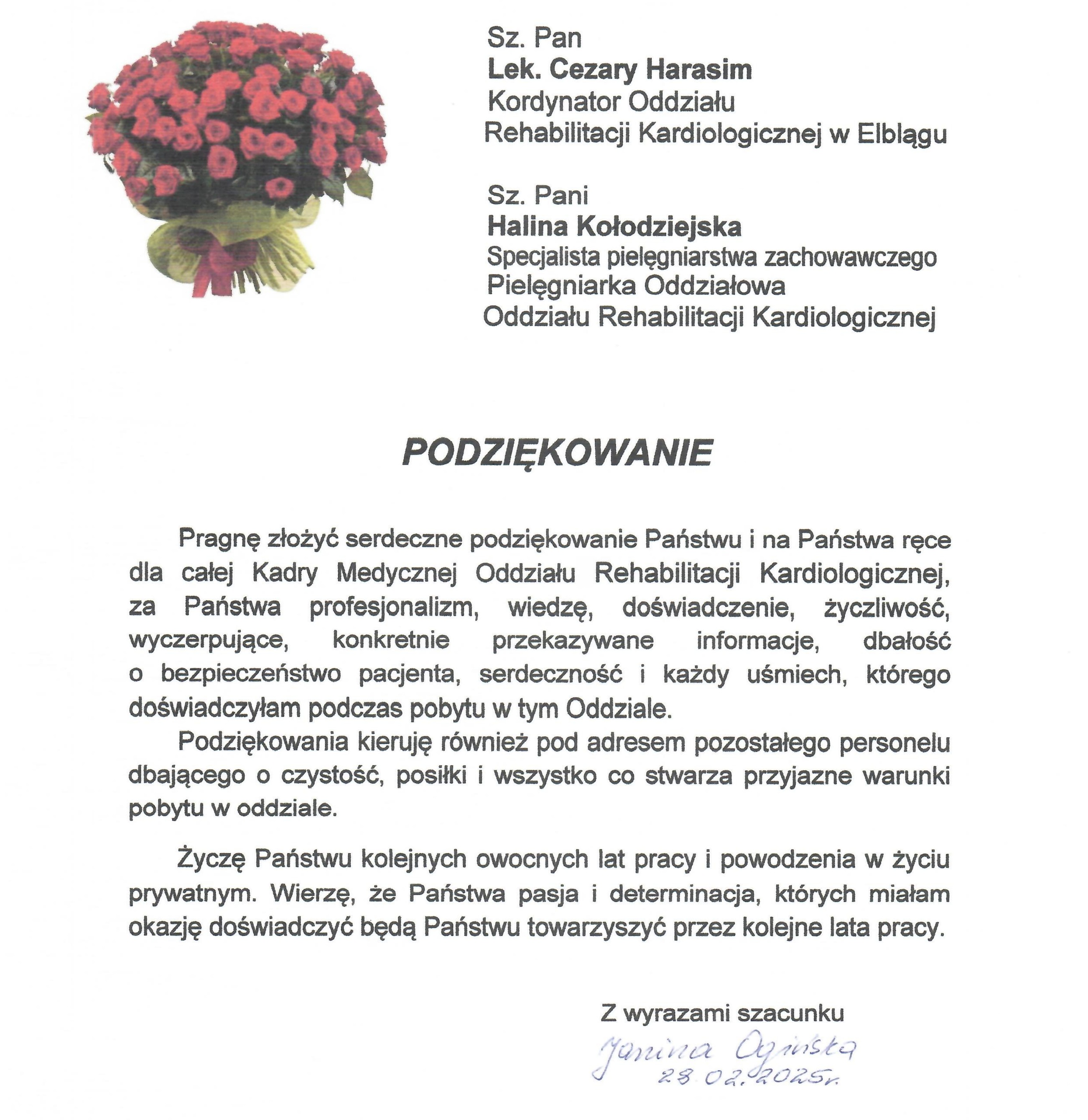 Podziękowanie Reh.Kardio